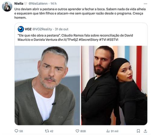 Daniela Ventura indignada com Cláudio Ramos: &quote;Cresça, homem&quote;