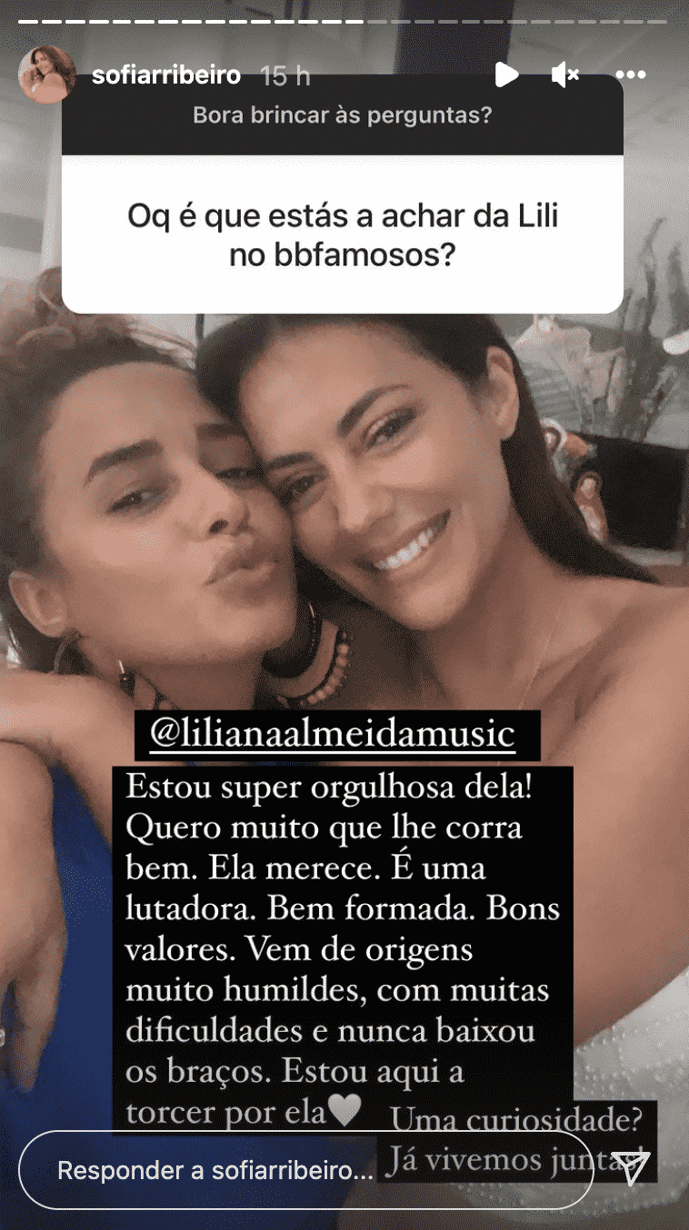 Sofia Ribeiro apoia Liliana Almeida no BB Famosos: 