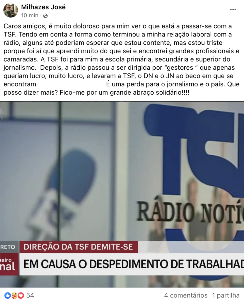 José Milhazes desabafa em véspera de Natal: “É muito doloroso para mim ver o que está a passar-se com a TSF”