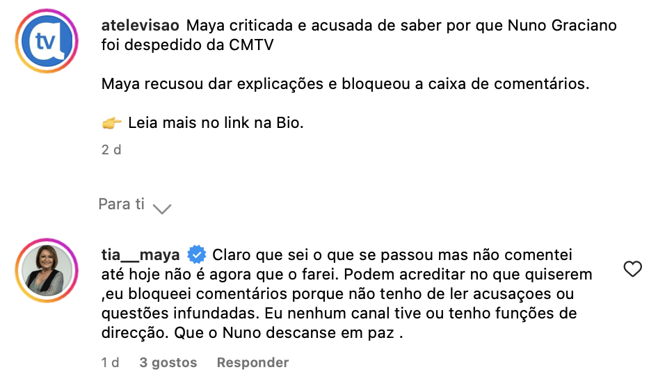 Maya sabe toda a verdade sobre o despedimento de Nuno Graciano da CMTV