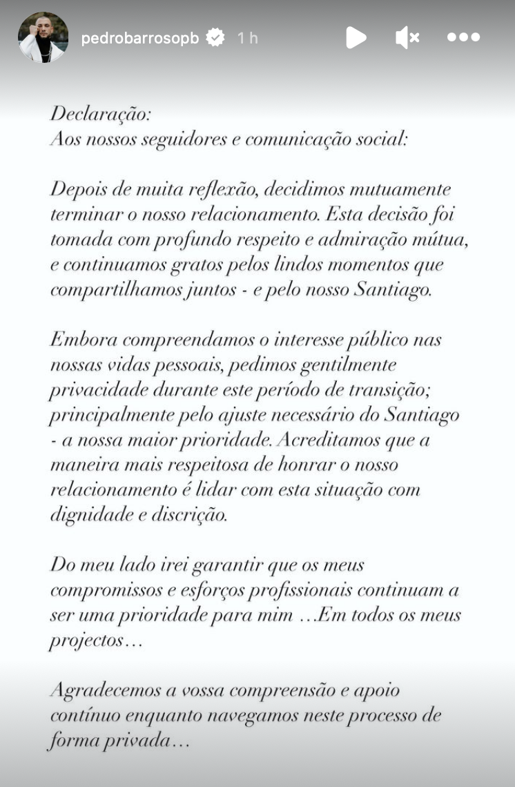 Pedro Barroso est séparé de la mère de son fils et publie une