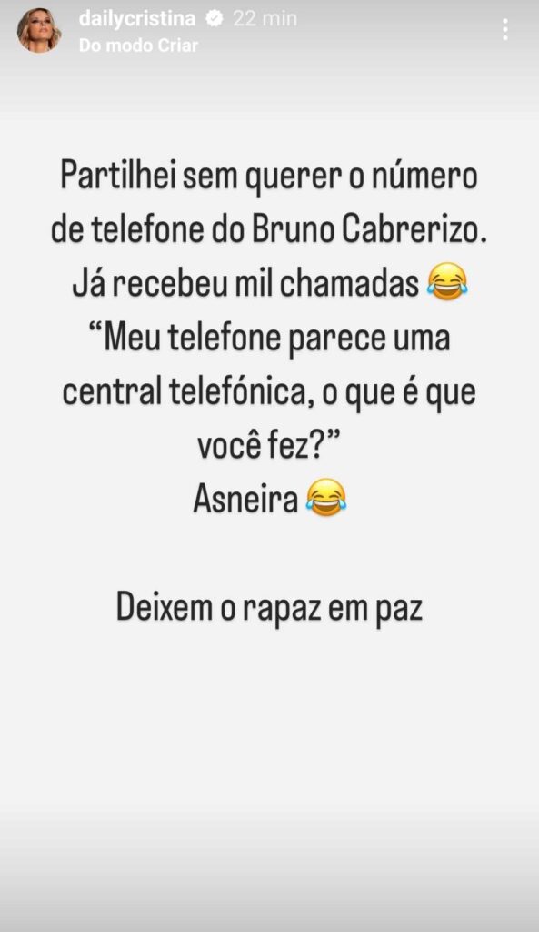 Cristina Ferreira meteu a pata na poça… número de telemóvel de Bruno Cabrerizo divulgado!