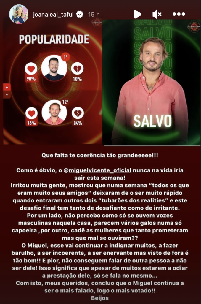 Big Brother - Desafio Final: Joana Taful comenta salvação de Miguel Vicente