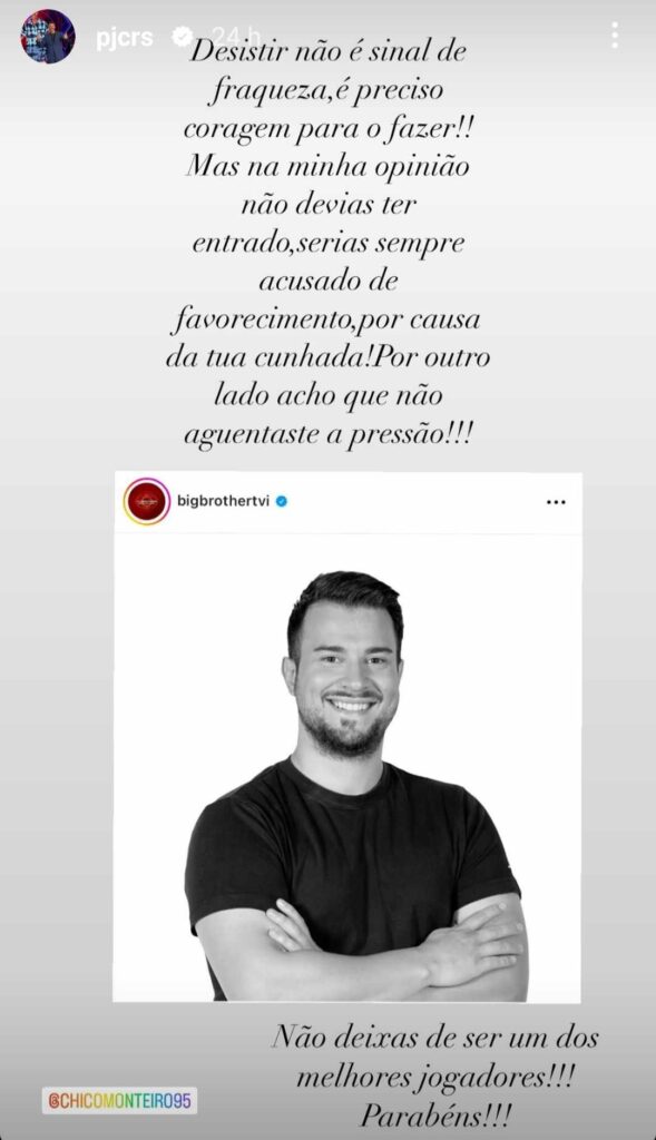 Ex-concorrente do Big Brother deixa mensagem a Francisco Monteiro: "Não devias ter entrado"