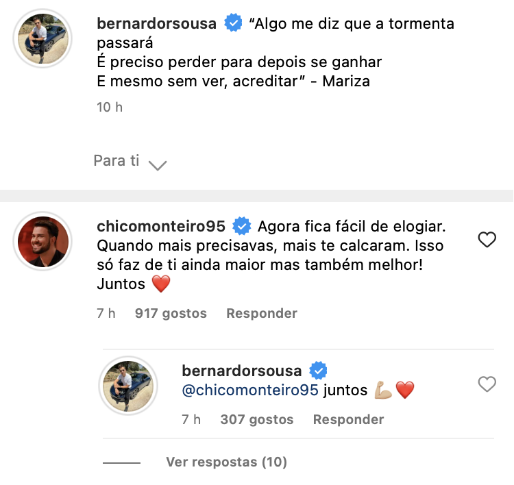Após lágrimas em direto, Francisco Monteiro deixa mensagem de apoio a Bernardo Sousa