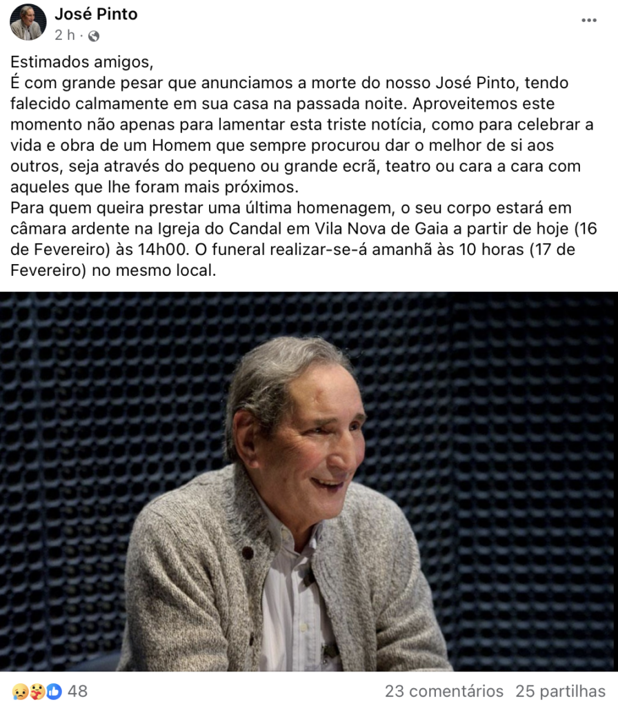 Morreu o ator José Pinto