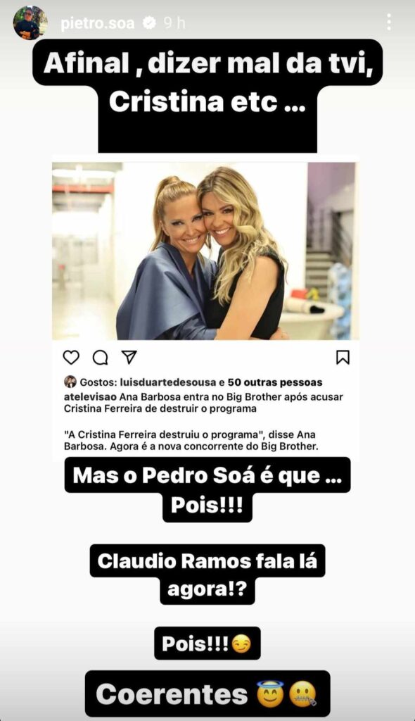 Pedro Soá implacável sobre a entrada de Ana Barbosa no "Desafio Final": "Cláudio Ramos fala lá agora!"
