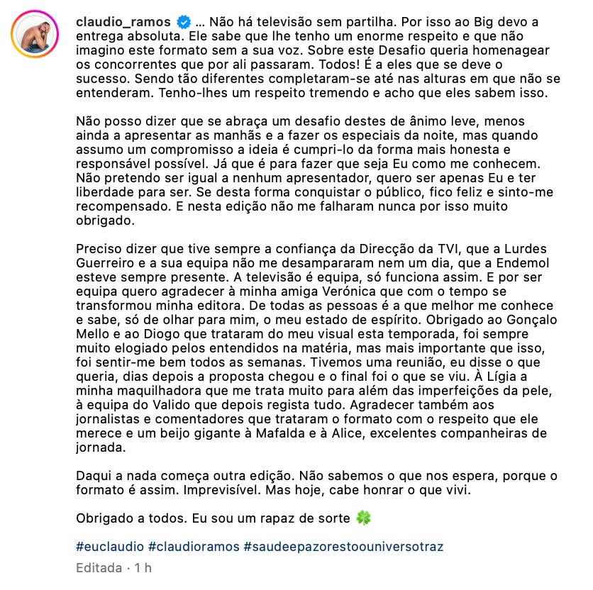 Cláudio Ramos ignora Flávio Furtado em mensagem de despedida ao "Big Brother - Desafio Final"