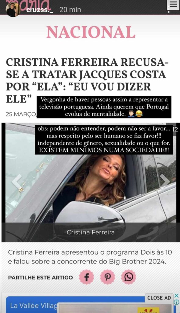 Filho de Marta Cruz arrasa Cristina Ferreira: “Vergonha de haver pessoas assim…”