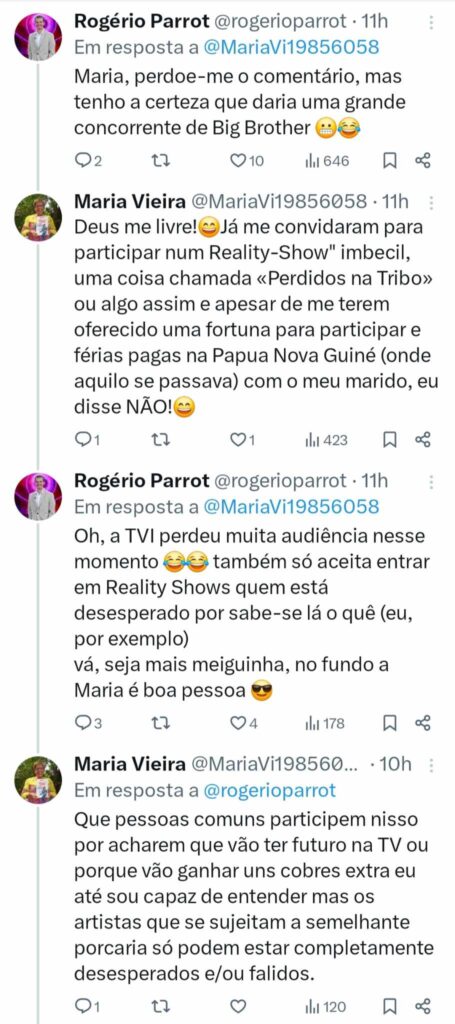 Maria Vieira 'leva baile' de Rogério Parrot, ex-concorrente do Big Brother