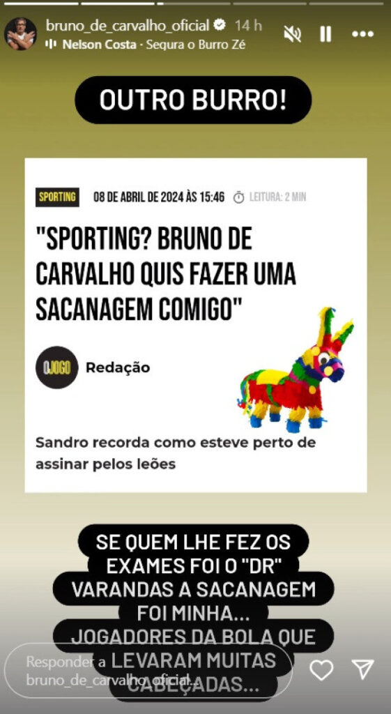 Bruno de Carvalho reage a acusação de ex-jogador brasileiro: "sacanagem"