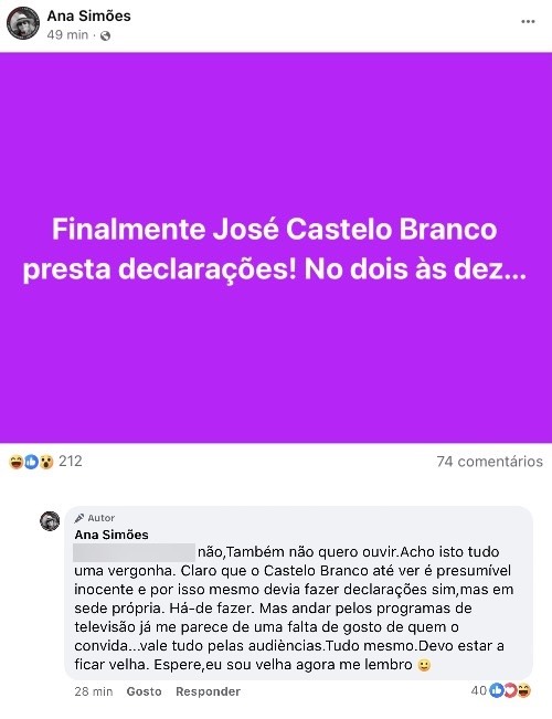 Ana Bola condena TVI por causa de José Castelo Branco: "Uma vergonha. Vale tudo pelas audiências"