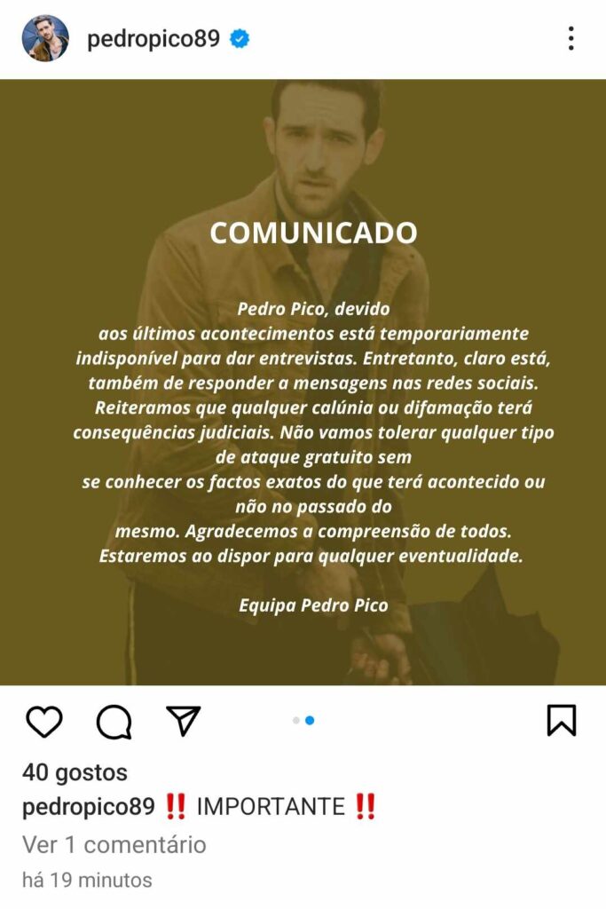 Equipa de Pedro Pico faz comunicado e ameaça processar