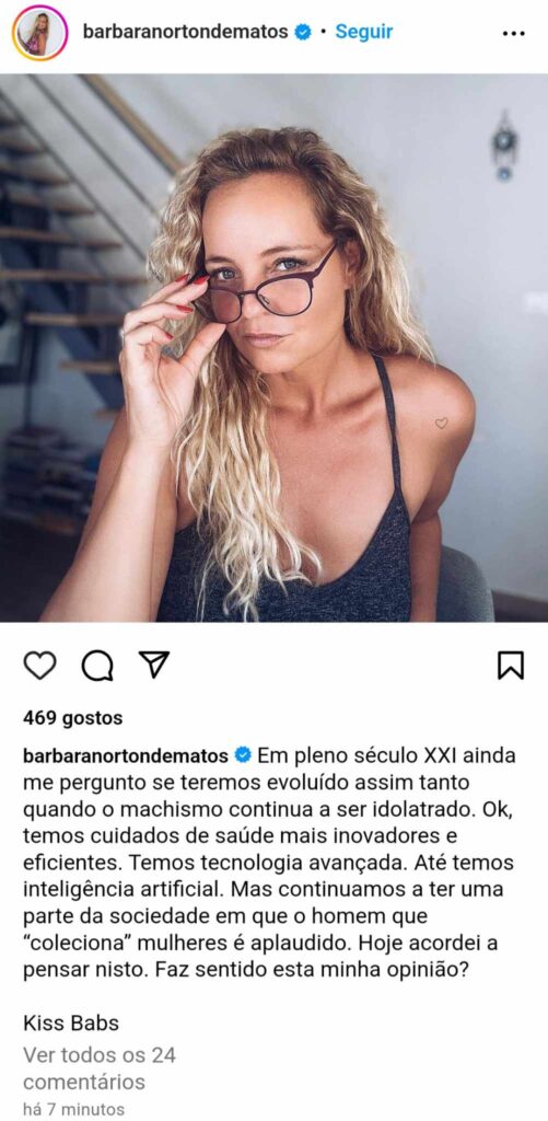 Após separação de João Moura Caetano, Bárbara Norton de Matos atira: "o homem que ‘coleciona’ mulheres é aplaudido"