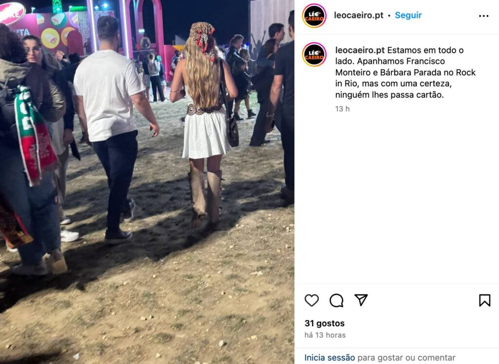 Francisco Monteiro e Bárbara Parada juntos no Rock in Rio. Léo Caeiro atira: "Ninguém lhes passa cartão"