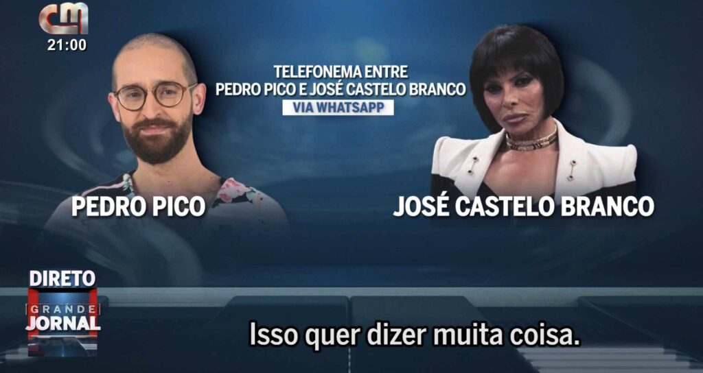 José Castelo Branco em telefonema íntimo com Pedro Pico: "Dormi agarrado a si"