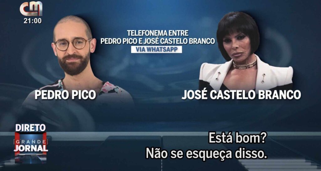 José Castelo Branco em telefonema íntimo com Pedro Pico: "Dormi agarrado a si"
