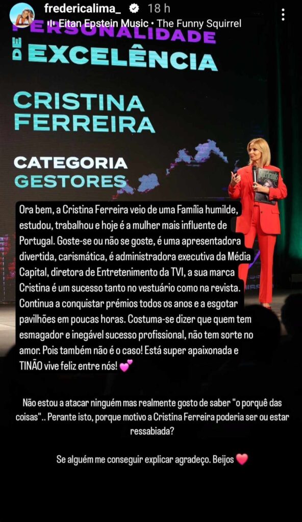 Ressabiada? Frederica Lima defende Cristina Ferreira após (novo) arraso de Léo Caeiro