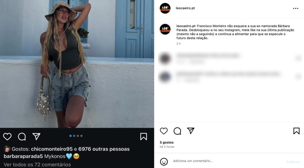 Léo Caeiro 'denuncia' like de Francisco Monteiro: "Não esquece a sua ex-namorada Bárbara Parada"
