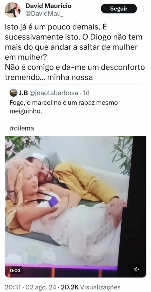 David Maurício critica postura de Diogo Marcelino no "Dilema": "Já é um pouco demais"