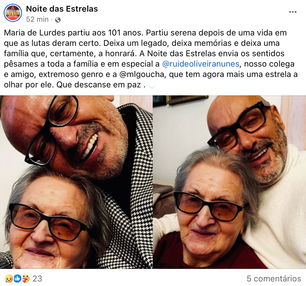 Manuel Luís Goucha chora a morte da mãe. Equipa do "Noite das Estrelas" deixa nota de pesar