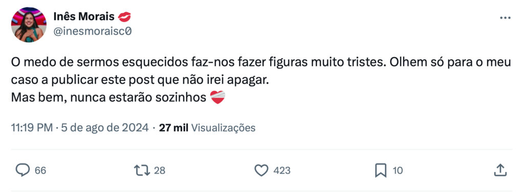 Inês Morais manda 'bicada' a Francisco Monteiro? "O medo de sermos esquecidos faz-nos fazer figuras muito tristes"