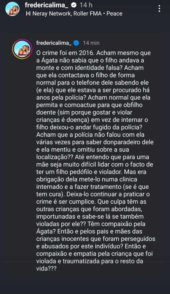 Após detenção do filho, Ágata é arrasada por Frederica Lima: "Deixá-lo continuar a praticar o crime é ser cúmplice"