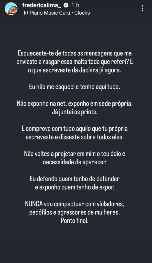 Frederica Lima já respondeu a Sónia Costa e 'entala' ex-comentadora da CMTV: "És a primeira a falar nas costas"