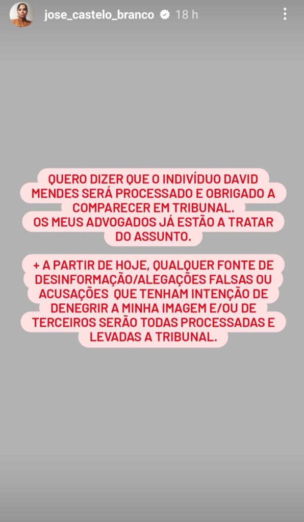 José Castelo Branco avança com processo em tribunal e deixa aviso sério: "A partir de hoje..."