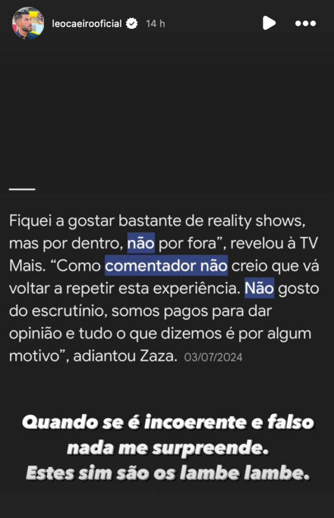 Francisco Monteiro volta a ser comentador. Léo Caeiro não perdoa: "incoerente e falso"