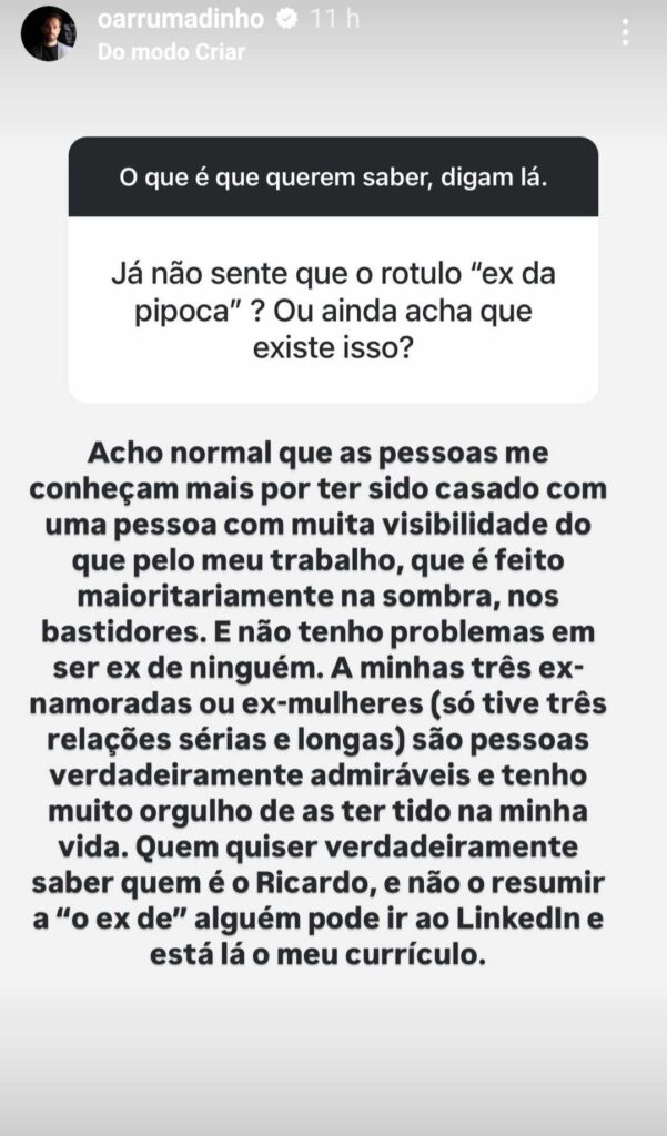 Ricardo Martins Pereira e o rótulo de ser 'ex' da Pipoca Mais Doce