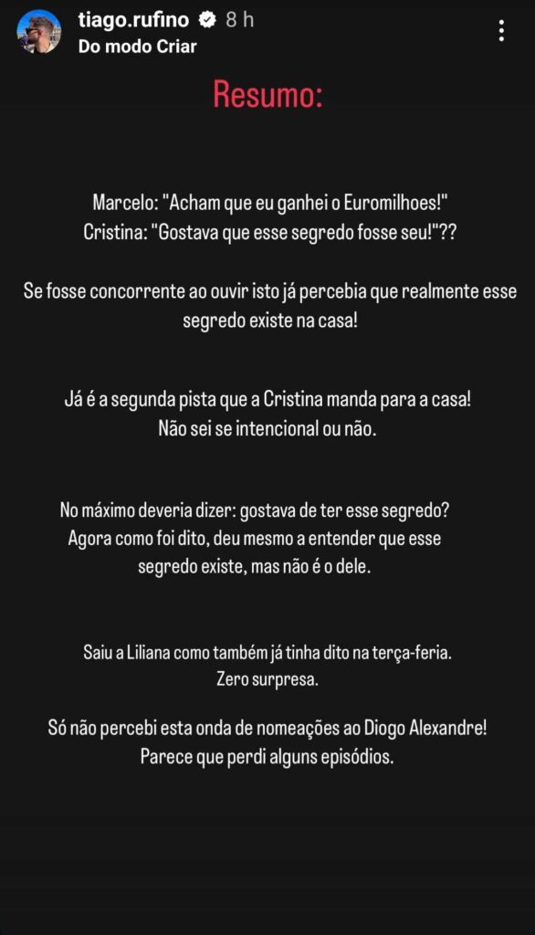 Secret Story 8: "Já é a segunda pista que a Cristina Ferreira manda para a casa!"