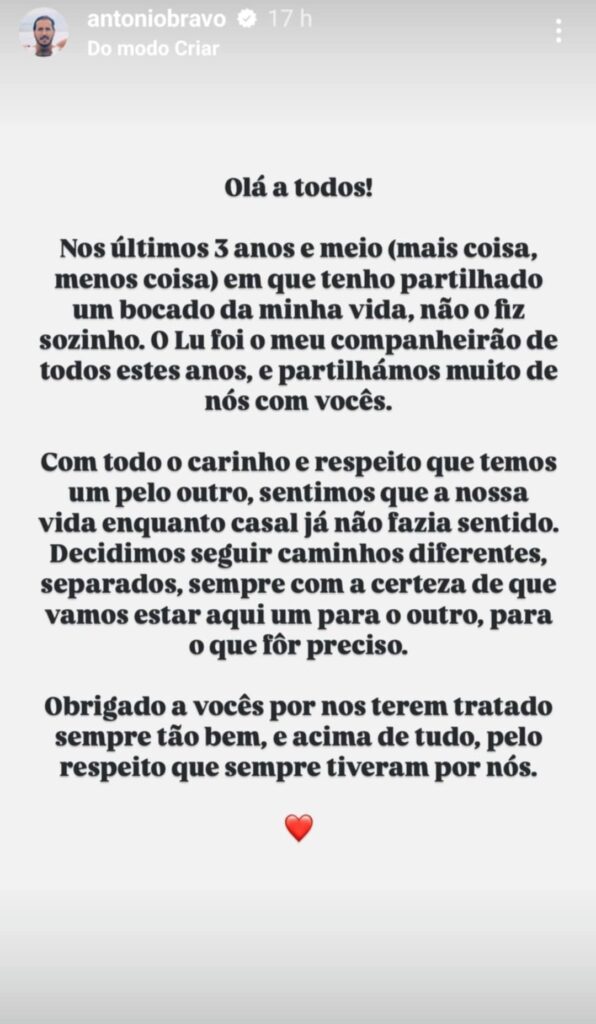 António Bravo está separado: "A nossa vida enquanto casal já não fazia sentido"