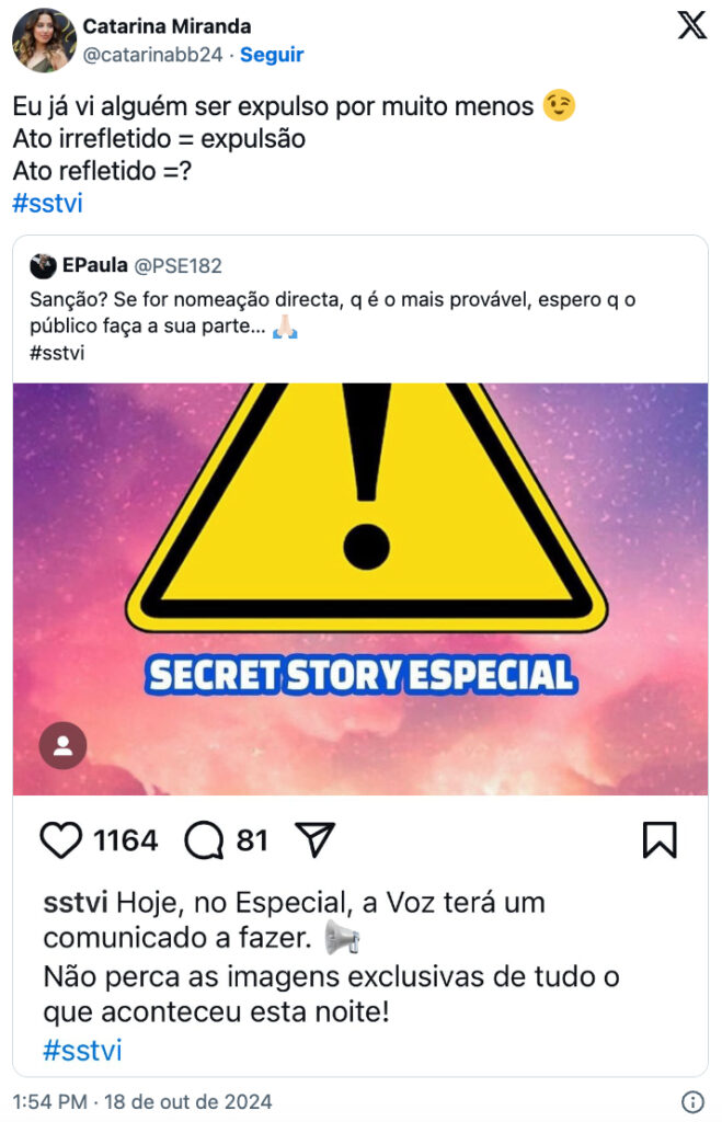 Sanção no Secret Story 8! Catarina Miranda atira: "Eu já vi alguém ser expulso por muito menos"