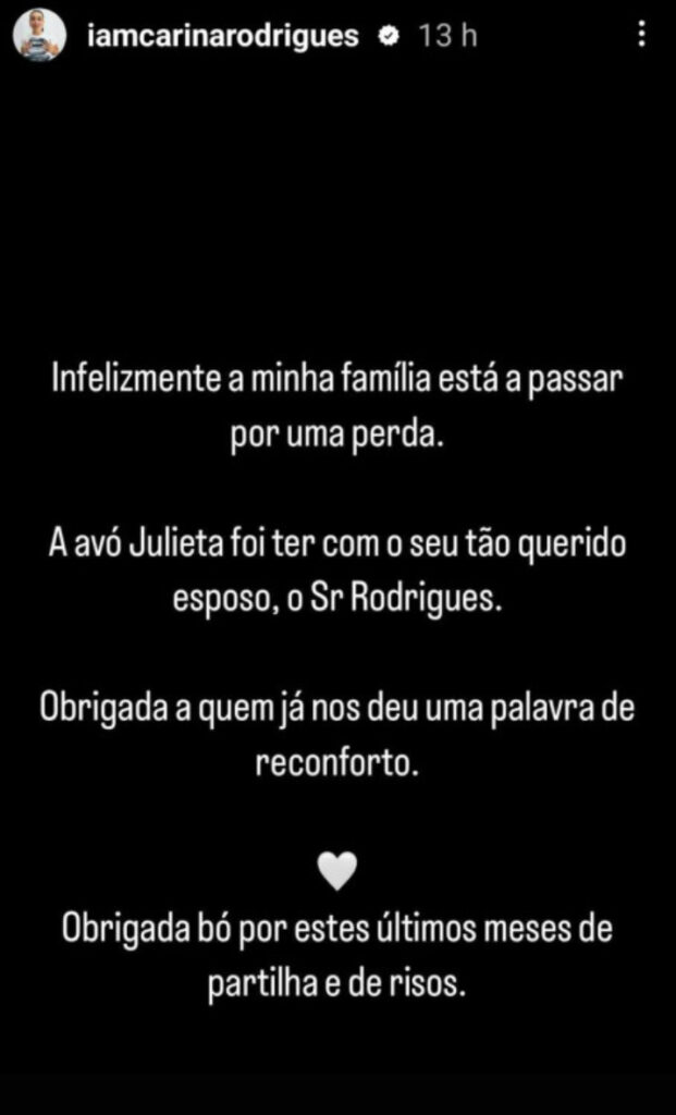 LUTO! Família de Fanny Rodrigues "está a passar por uma perda"