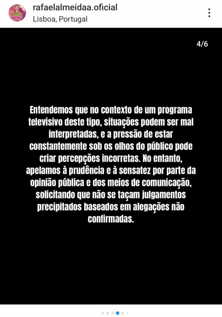 Secret Story 8 - Família de Rafael Almeida emite comunicado após polémica com Margarida