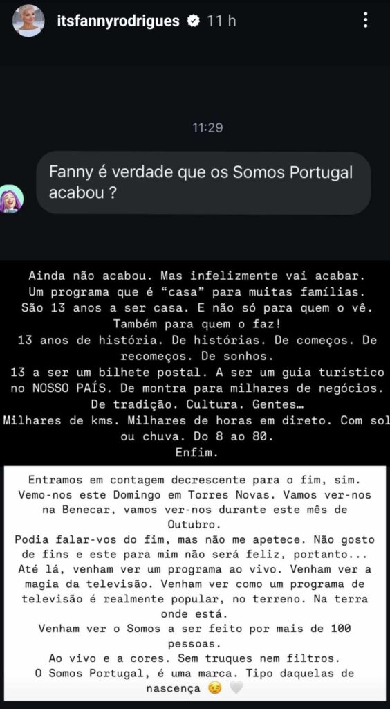 Fanny Rodrigues triste com decisão da TVI: "Infelizmente..."