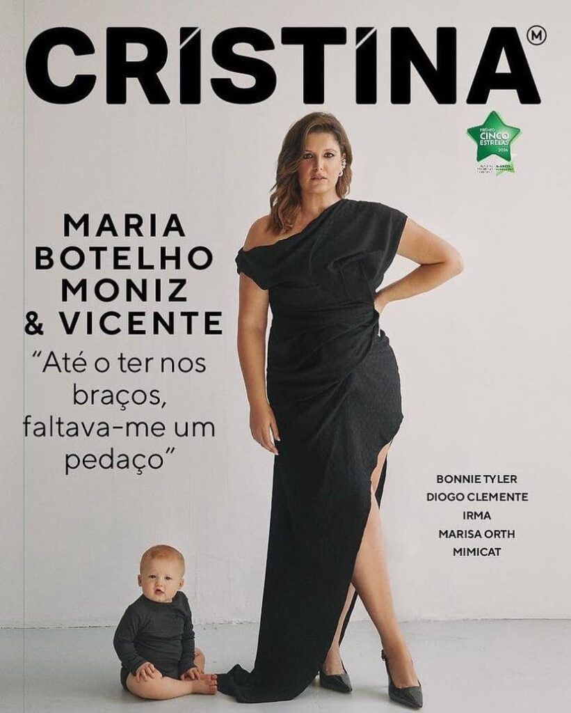 Maria Botelho Moniz e o filho, Vicente, na revista 'Cristina'