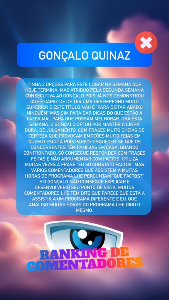 Ranking de comentadores da Casa dos Segredos a 10 de novembro