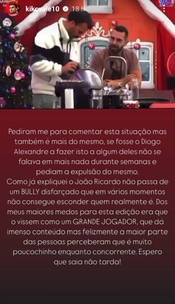 Francisco Vale acusa João Ricardo da Casa dos Segredos: "não passa de um bully disfarçado"