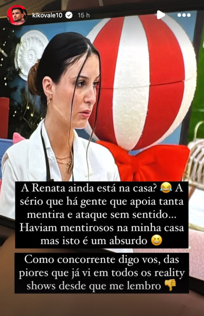 Francisco Vale sobre Renata Reis: "Das piores concorrentes que já vi em todos os reality shows"