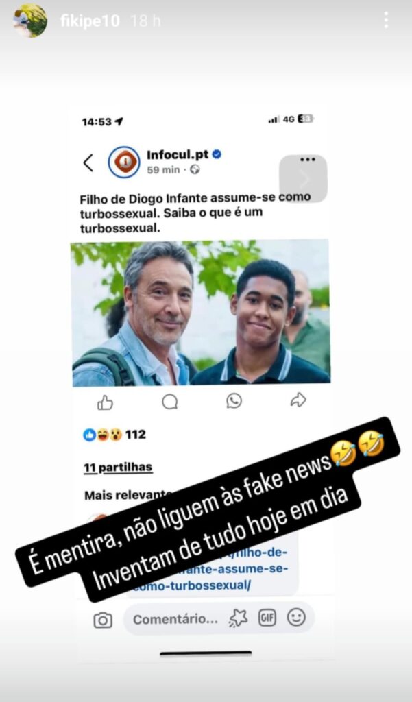 Filho de Diogo Infante faz esclarecimento: "Inventam de tudo hoje em dia..."