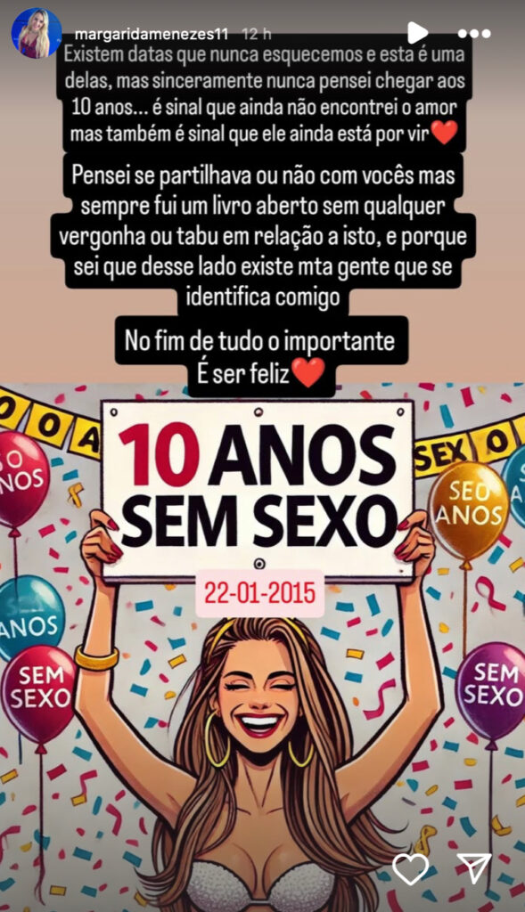 Ex-concorrente da "Casa dos Segredos" assinala: "10 anos sem s*xo"