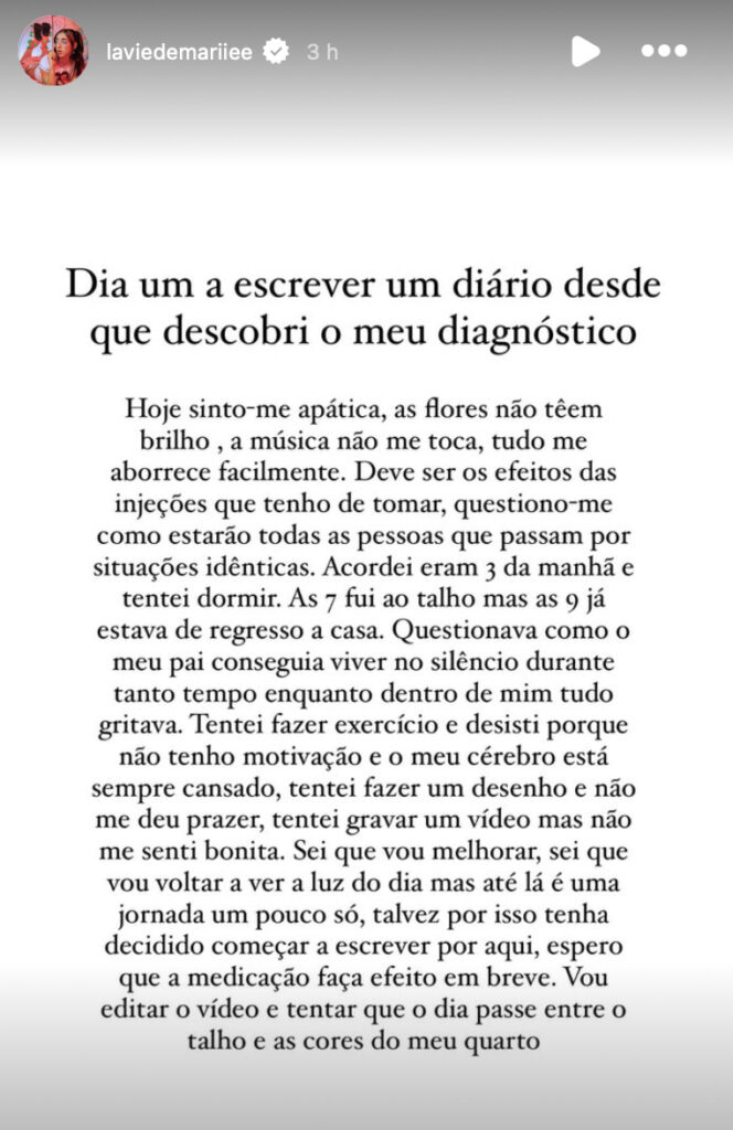 Diagnosticada com bipolaridade, Marie desabafa: "Sinto-me apática, o meu cérebro está sempre cansado"