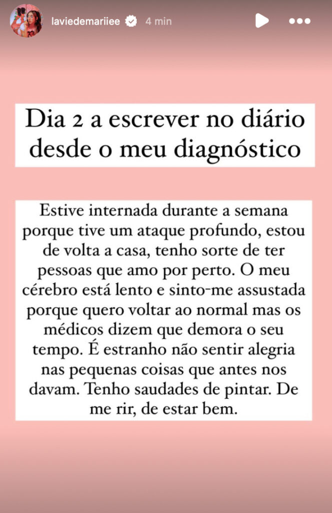 Marie revela: "Estive internada durante a semana porque tive um ataque profundo"