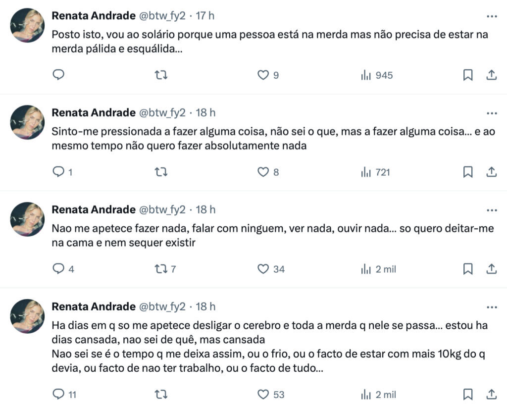 Ex-Big Brother enfrenta fase complicada: "Não me apetece fazer nada, falar com ninguém, ver nada..."