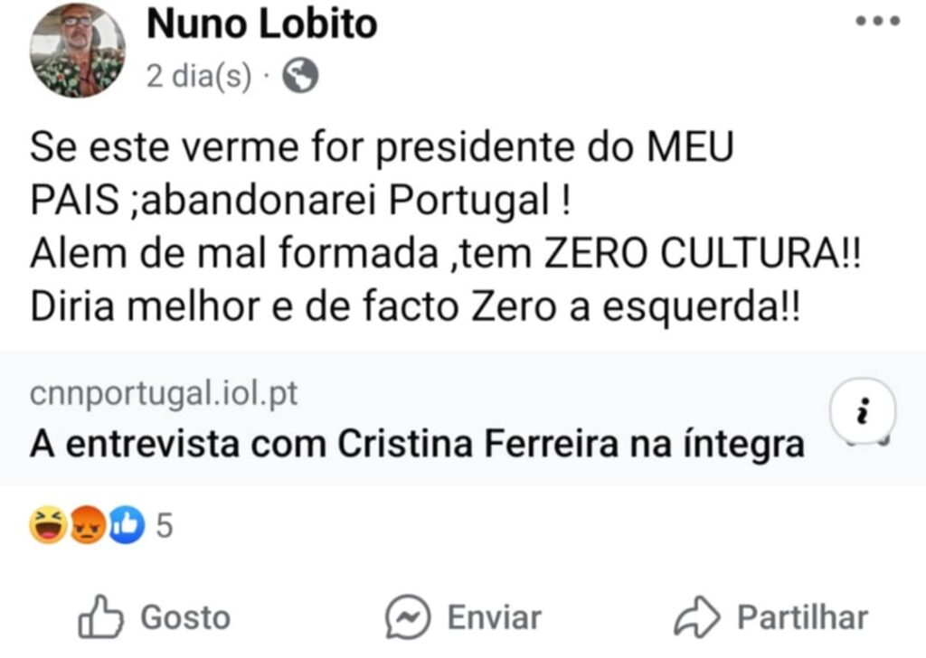 Ex-rosto da RTP arrasa Cristina Ferreira: "verme, mal formada"