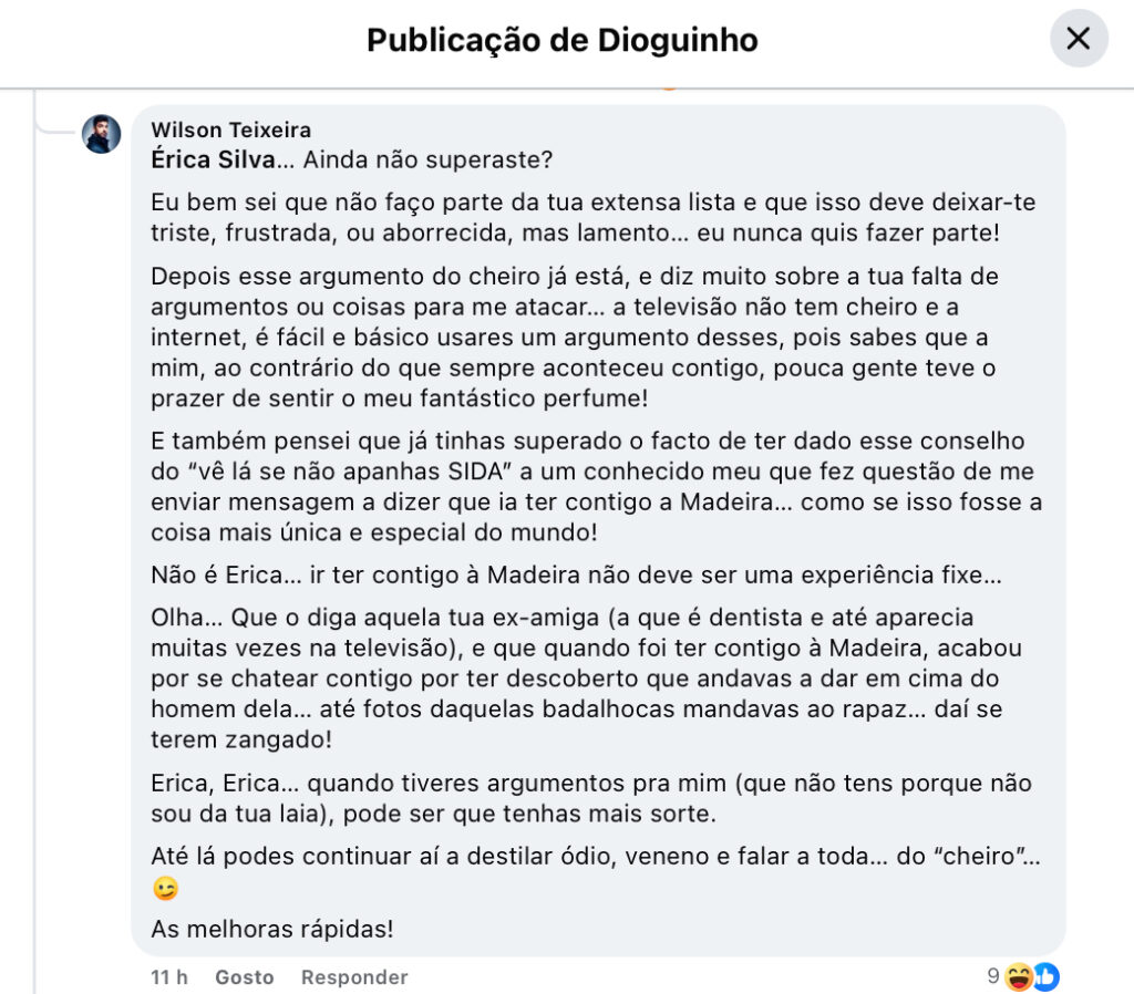 Guerra! Érica Silva e Wilson Teixeira trocam palavras azedas