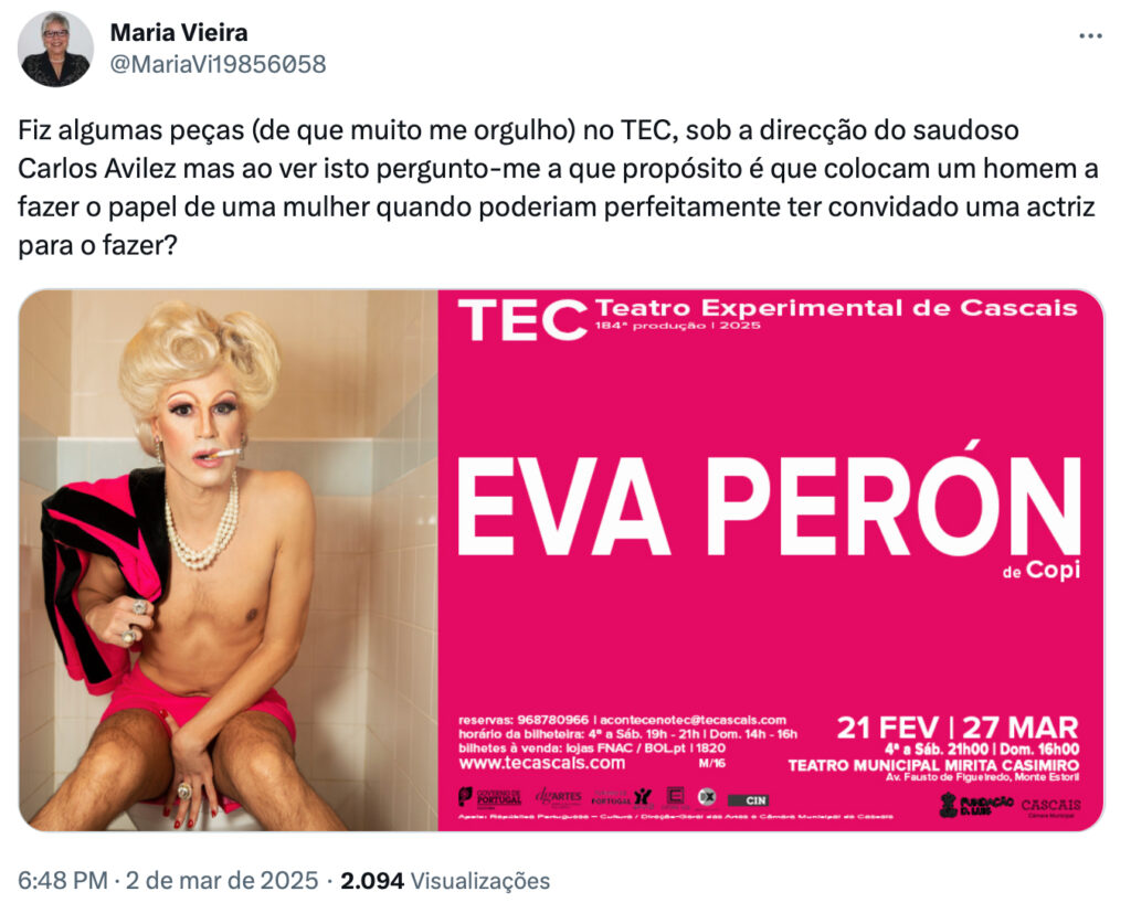 FF é o novo alvo de Maria Vieira: "A que propósito é que colocam um homem a fazer o papel de uma mulher?"