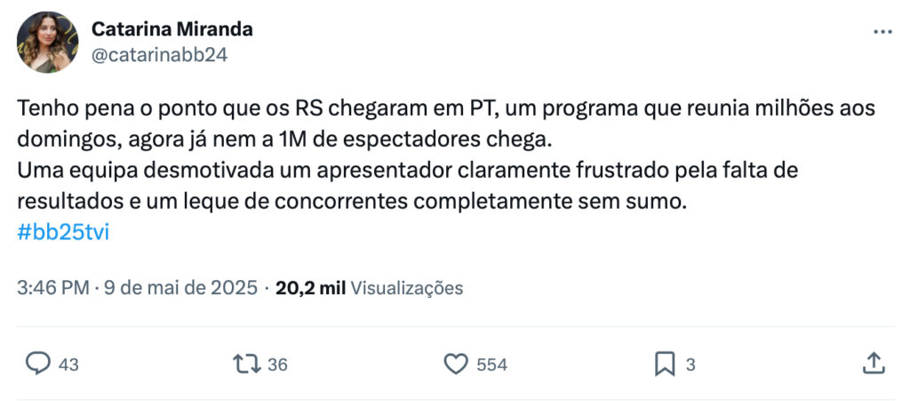 TVI. Catarina Miranda volta à carga e comenta o "Big Brother 2025"